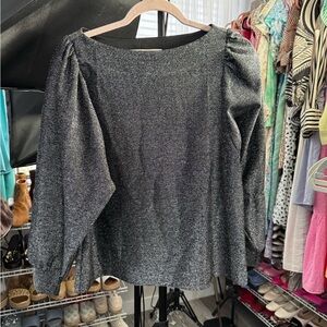 LOFT Metallic Black Silver Blouse